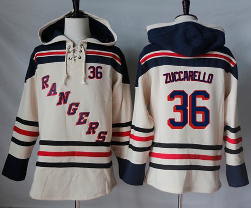 Rangers #36 Mats Zuccarello Cream Sawyer Hooded Sweatshirt Stitched NHL Jersey